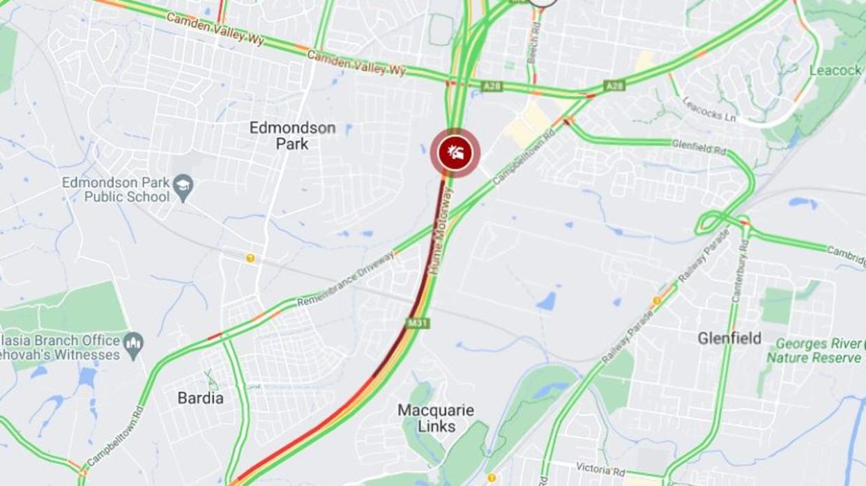 Two of four northbound lanes are closed on the M5 after a multi-vehicle crash. Picture: Live Traffic NSW