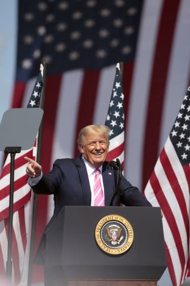 President Donald Trump speaks during a campaign rally at the Robeson County Fairgrounds in Lumberton, N.C., Saturday, Oct. 24, 2020. (AP Photo/Chris Seward)