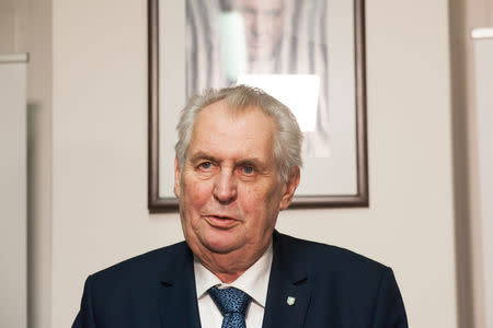 Czech President Milos Zeman attends a news conference, after polling stations closed for the country's direct presidential election, in Prague, the Czech Republic January 13, 2018. REUTERS/Matej Stransky/Pool