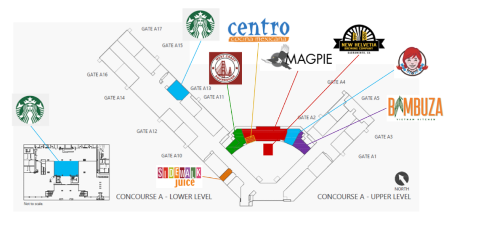 Magpie, Sidewalk Juice and Starbucks are some of the eateries joining terminal A at the Sacramento International Airport.