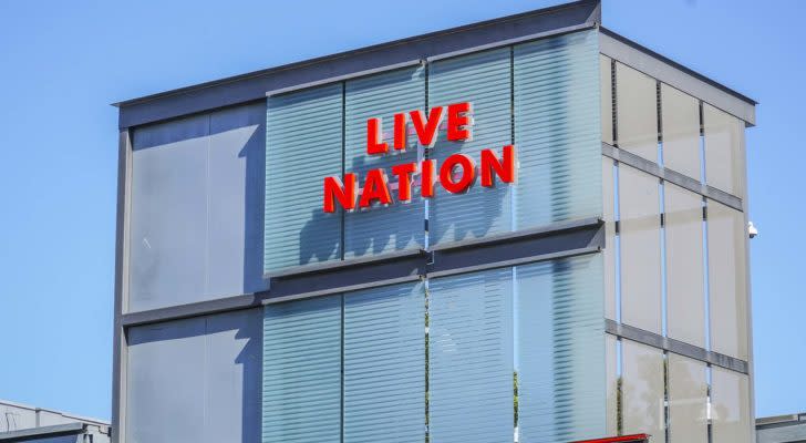 A Live Nation (LYV) sign on a corporate building in Los Angeles, California.