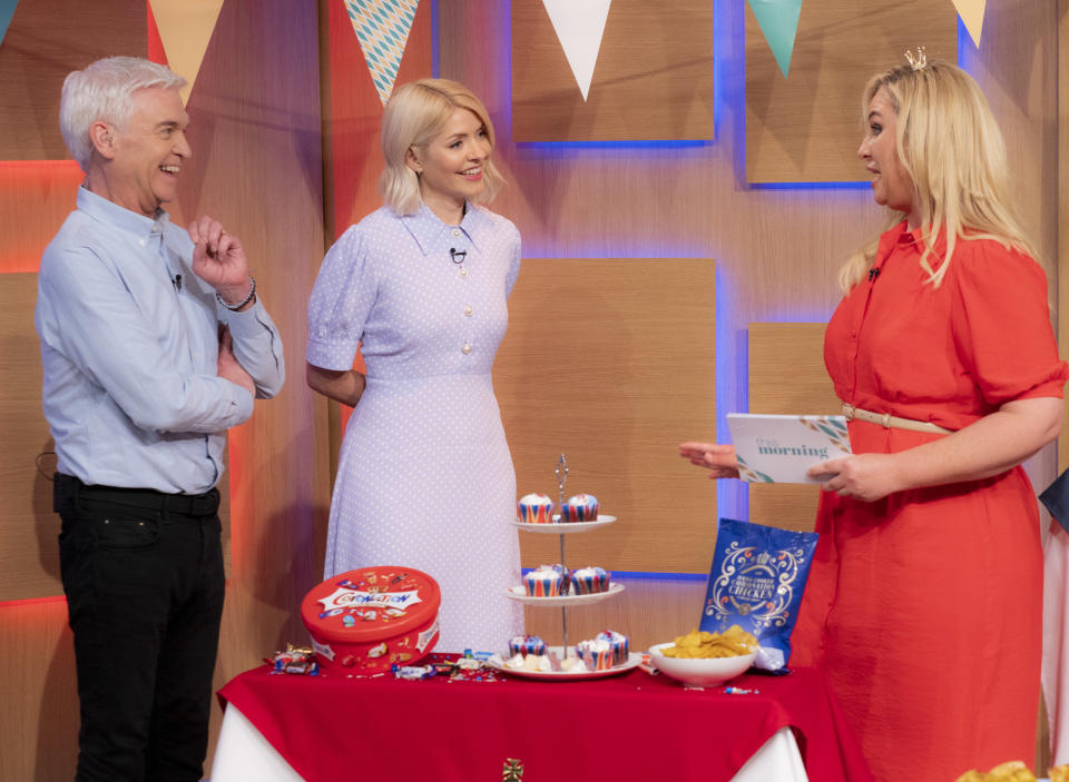 Phillip Schofield, Holly Willoughby, and Josie Gibson on This Morning in 2023. (Shutterstock/ITV)