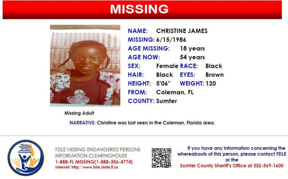 Christine James was last seen in Coleman on June 15, 1986.