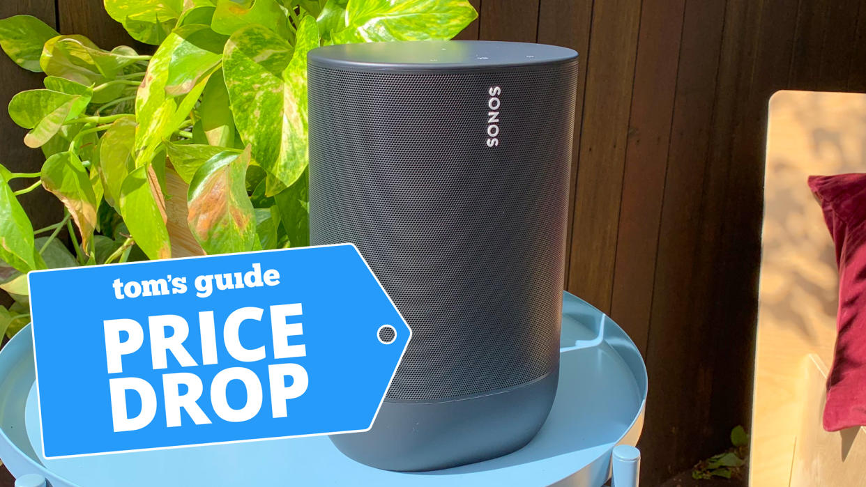  Sonos Move speaker shown next to house plant 