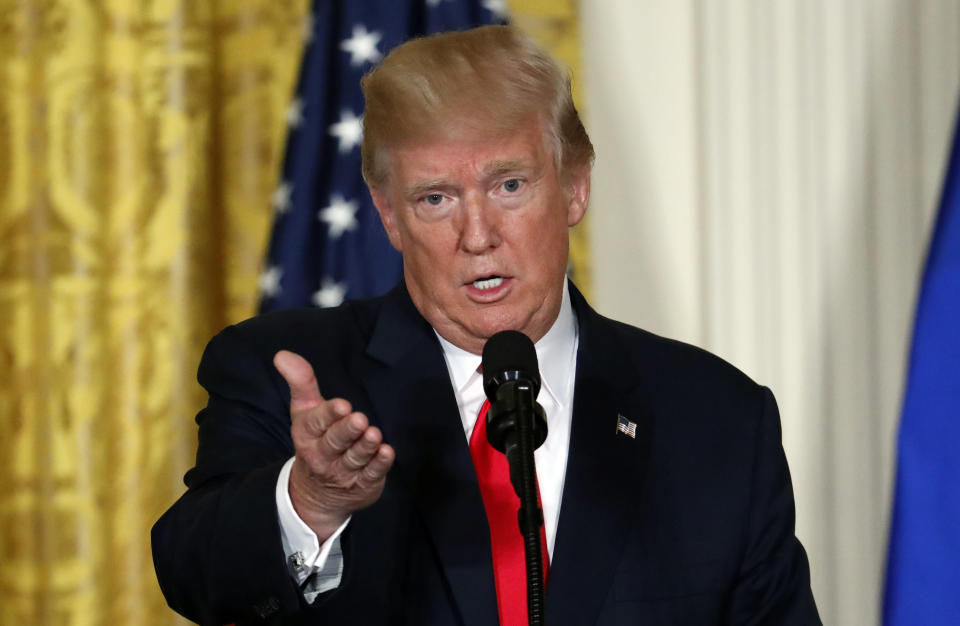 President Trump speaks during a news conference with Finnish President Sauli Niinisto, on Aug. 28, 2017, at the White House. (AP Photo/Alex Brandon)