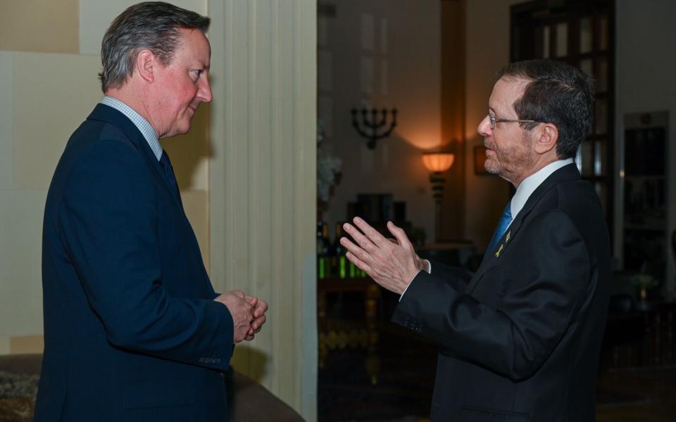 Isaac Herzog, the Israeli president, and Lord David Cameron meet in Jerusalem