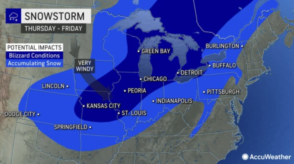 The winter storm system brewing along an incoming Arctic front could create treacherous holiday travel conditions as federal forecasters expect the blizzard to slam much of the Midwest and Great Lakes late Dec. 21, 2022, through Christmas Eve.