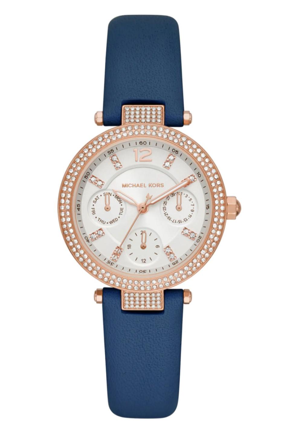 Parker Pavé Leather Strap Watch, 33mm