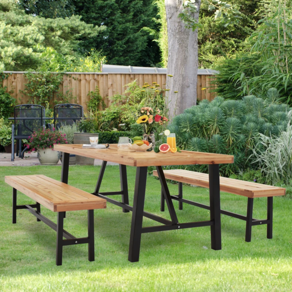 Outdoor picnic style dining table