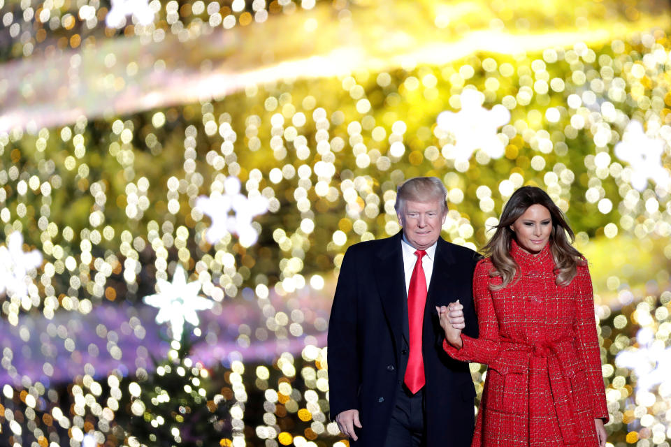 <p>U.S. President Donald Trump and First Lady Melania Trump attend the National Christmas Tree Lighting and Pageant of Peace ceremony on the Ellipse near the White House in Washington, Nov. 30, 2017. (Photo: Carlos Barria/Reuters) </p>