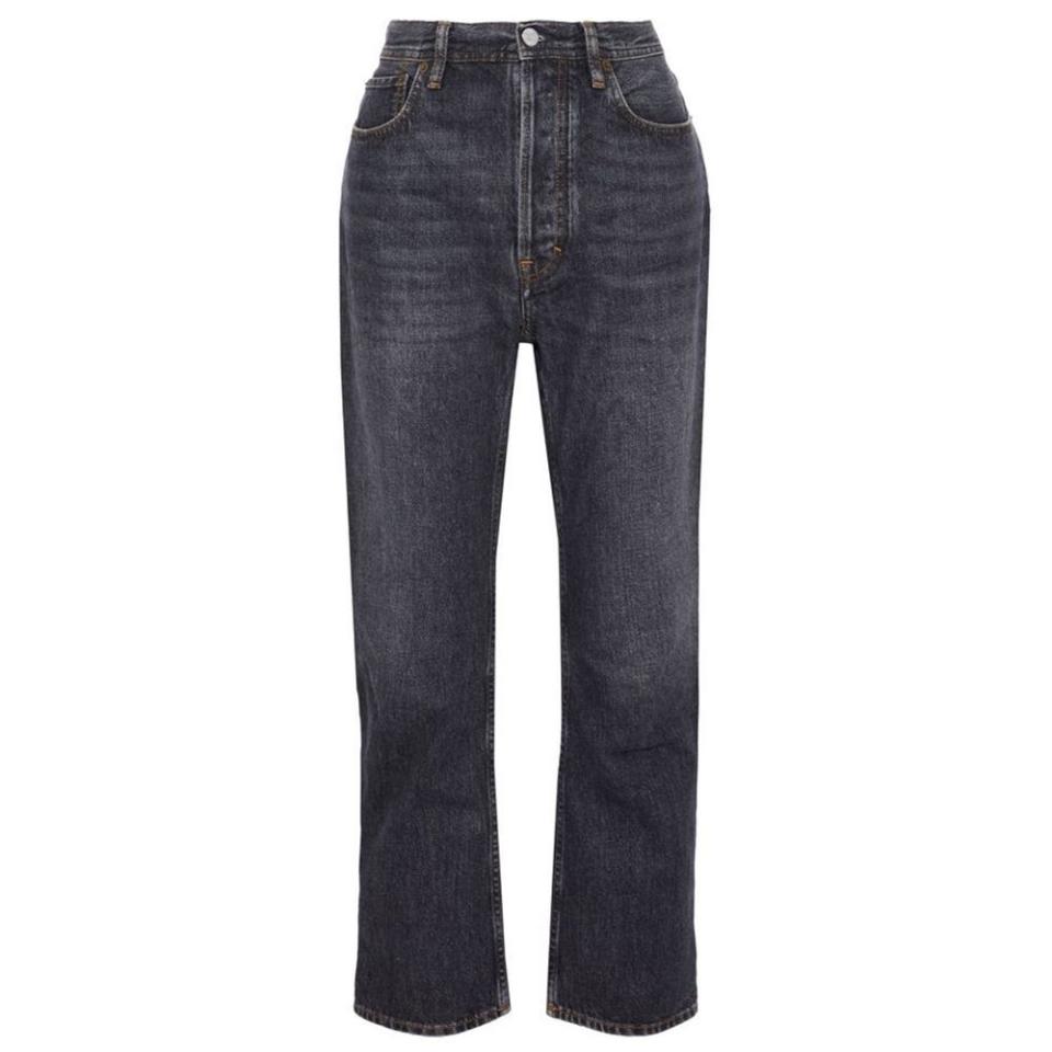 10) Distressed High-Rise Straight-Leg Jeans