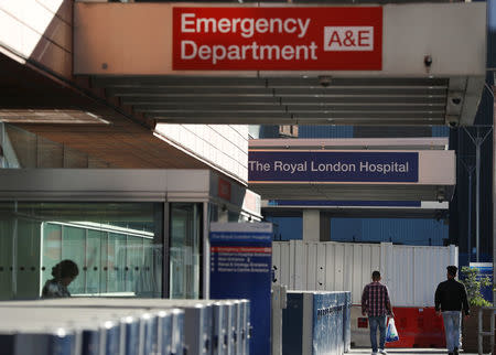 People walk away from the emergency department of the Royal London Hospital, in London, Britain May 5, 2018. REUTERS/Peter Nicholls