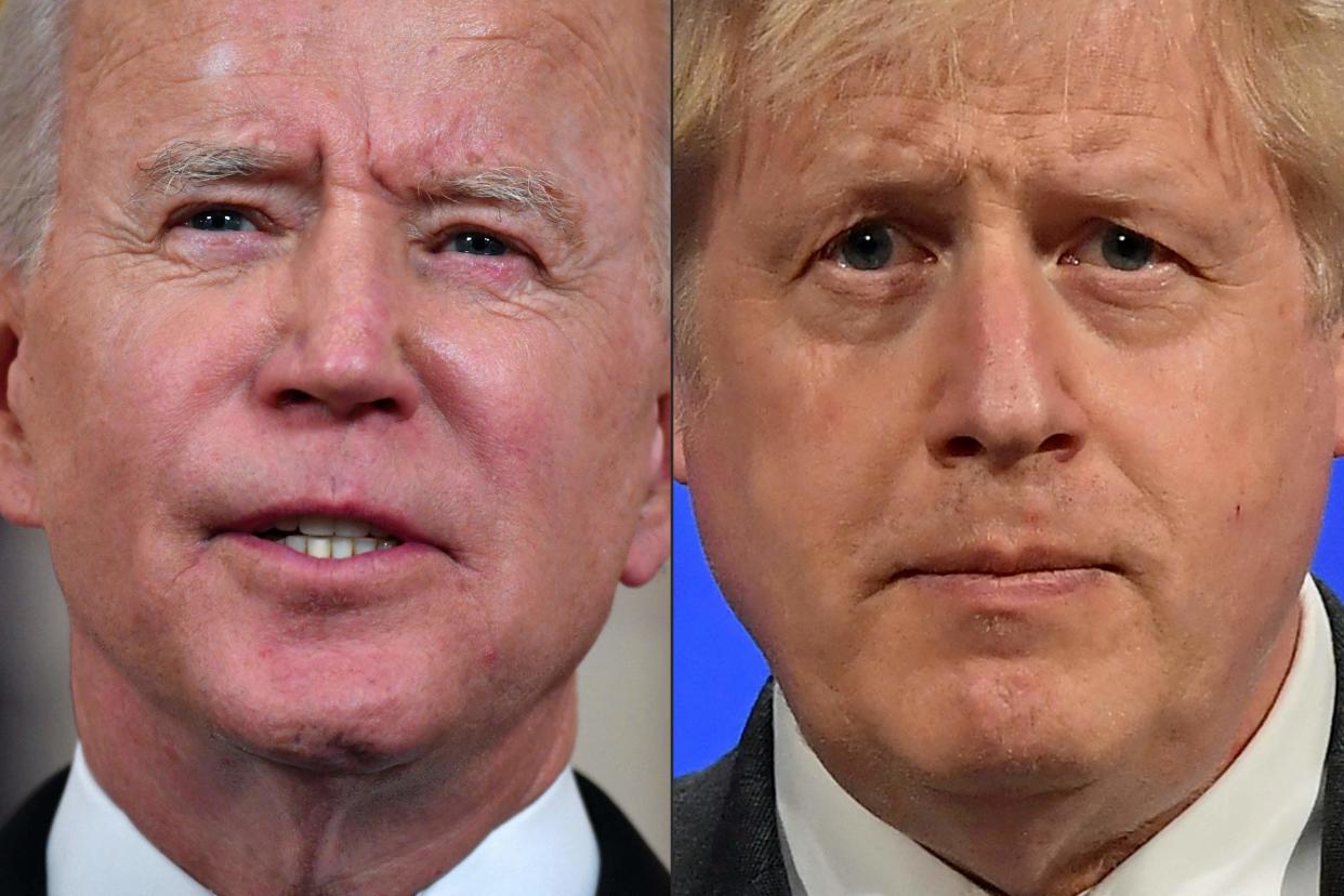 Joe Biden, left, will meet Boris Johnson today (AFP via Getty Images)