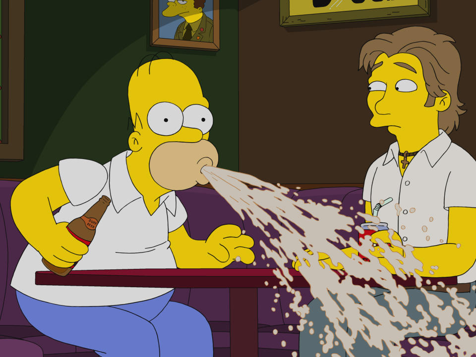 Captain Wacky: Homer is seen expelling beer from his mouth in a season 31 episode of 'The Simpsons'Fox/Disney