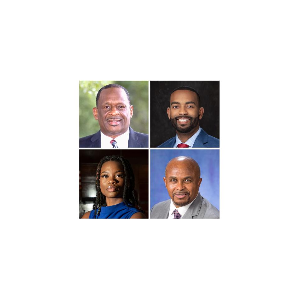 Candidates for Florida House, District 8 (clockwise from top left): Gregory James, Gallop Franklin II,  Hubert Brown and Marie Rattigan.