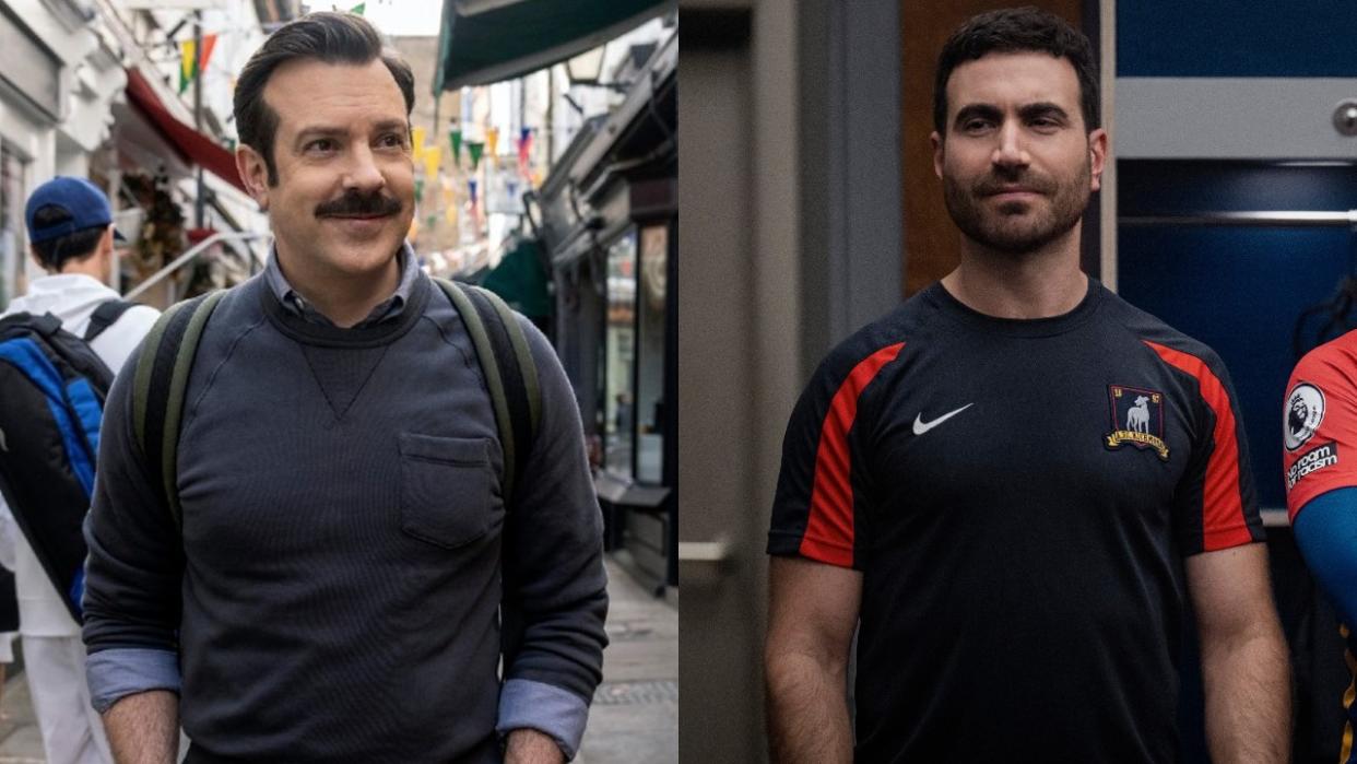  From left to right: Jason Sudeikis as Ted Lasso and Brett Goldstein as Roy Kent. 