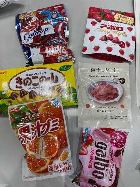 A variety of snacks purchased at a convenience store in Tokyo.