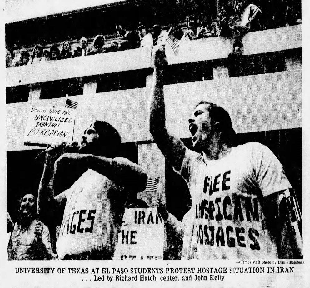 Nov. 17, 1979: University of Texas at El Paso students protest hostage situation in Iran. Led by Richard Hatch an John Kelly.