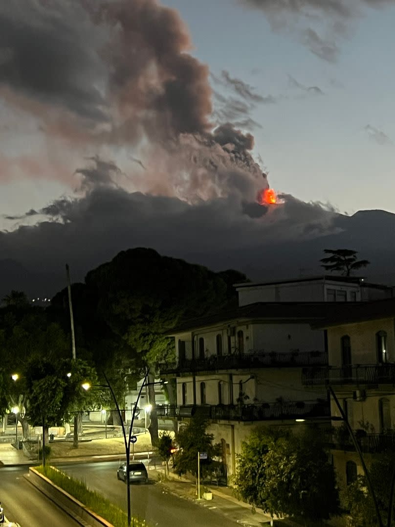 Images taken from the town of Riposto on the eastern side of Mount Etna as it erupts