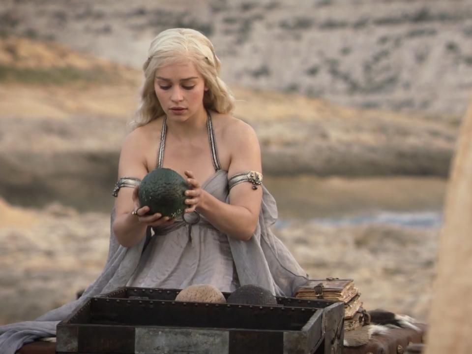 Daenerys holding a dragon egg in Game of Thrones (HBO)