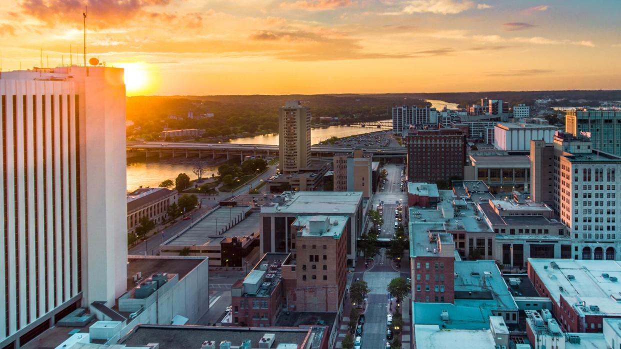 Cedar Rapids Sunsets Downtown Iowa.