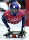 <p>Lizzy Yarnold of Britain starts a women’s skeleton training run at the 2018 Winter Olympics in Pyeongchang, South Korea, Tuesday, Feb. 13, 2018. (AP Photo/Michael Sohn) </p>