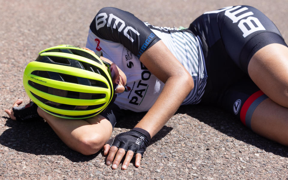 Marcela Prieto (PatoBike) on the tarmac after the finish