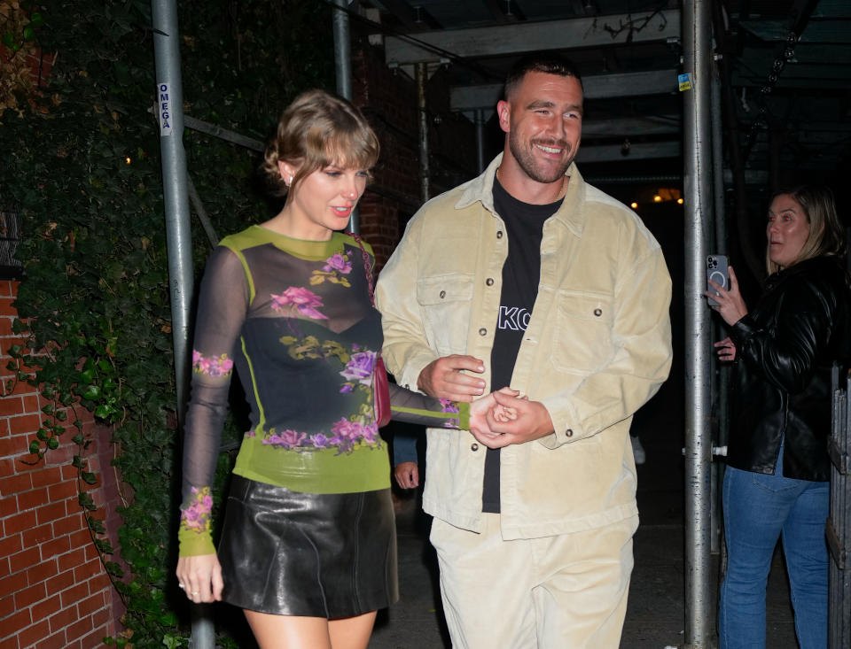 Taylor Swift and Travis Kelce have dinner at Waverly Inn on October 15, 2023 in New York City.