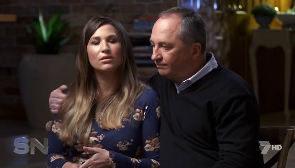 Barnaby Joyce with partner Vikki Campion during their interview on the Seven Network’s Sunday Night program. Source: Sunday Night