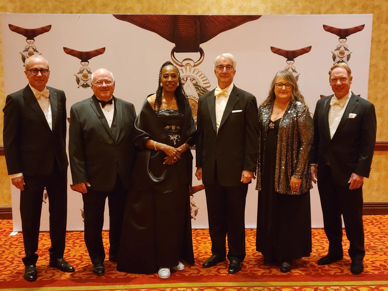 The 2023 Oklahoma Hall of Fame honorees pictured, from left to right, include J Mays, Barry Pollard, Madeline Manning Mims, Dwight Adams, Judith James and Bill Lance. Honoree John "Rocky" Barrett is not pictured.
