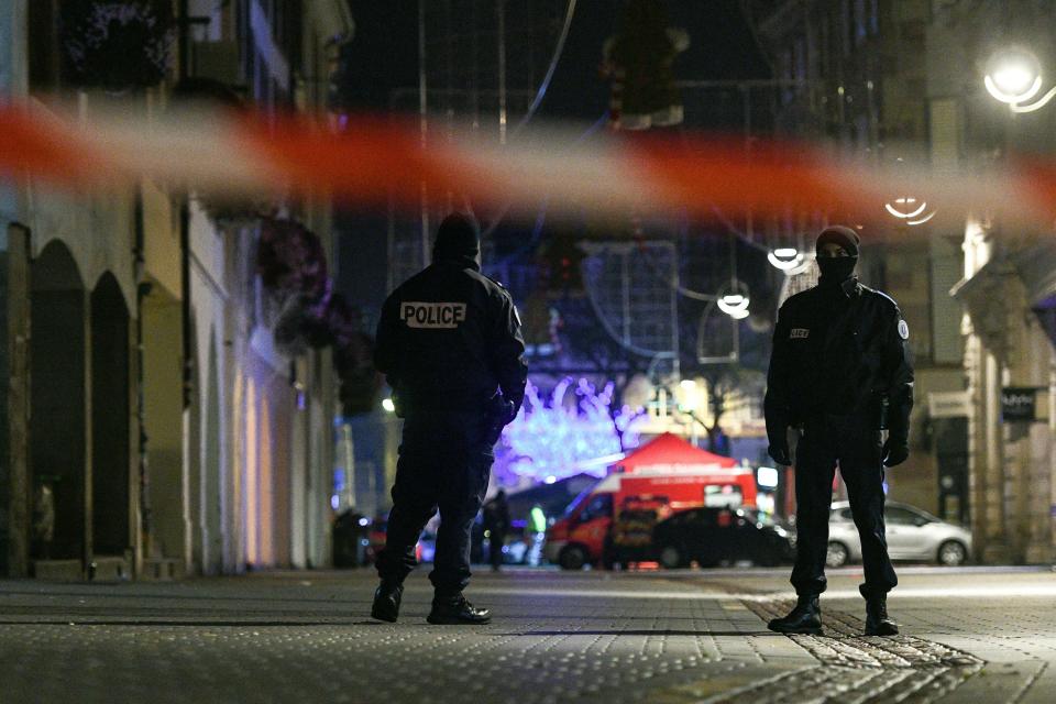 Policemen patrol in the rue des Grandes Arcades in Strasbourg, eastern France, after a shooting breakout, on Dec. 11, 2018. (Photo: Sébastien Bozon/AFP/Getty Images)