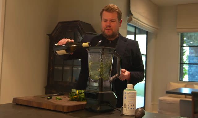 The Late Late Show with James Corden/Youtube James Corden makes a smoothie for Kris Jenner