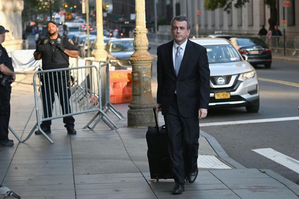 Sam Bankman-Fried’s attorney Christian Everdell arrives for the start of his client’s fraud trial in New York.