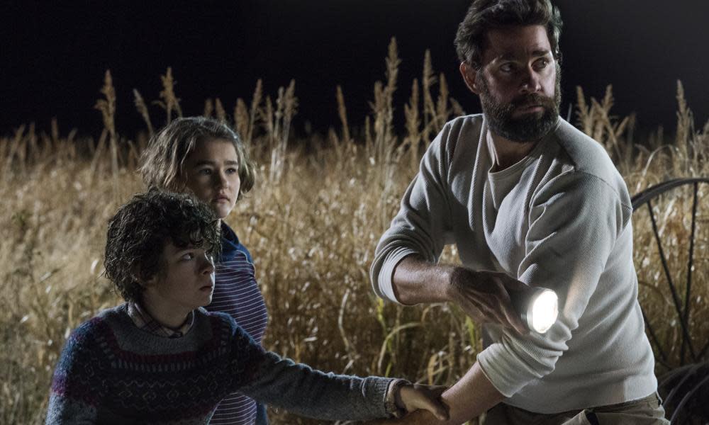 Shh … Noah Jupe, Millicent Simmonds and John Krasinski in A Quiet Place.