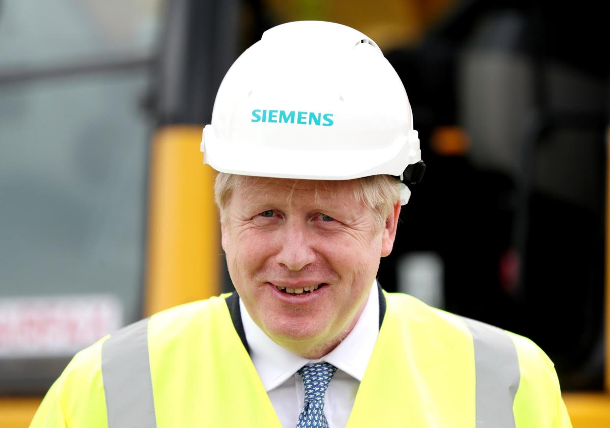 Boris Johnson visits a factory on Goole, Yorkshire: AFP