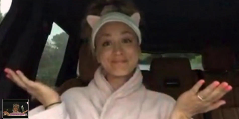 “The Big Bang Theory” star Kaley Cuoco visited TODAY via video call from her car Monday.  (TODAY)