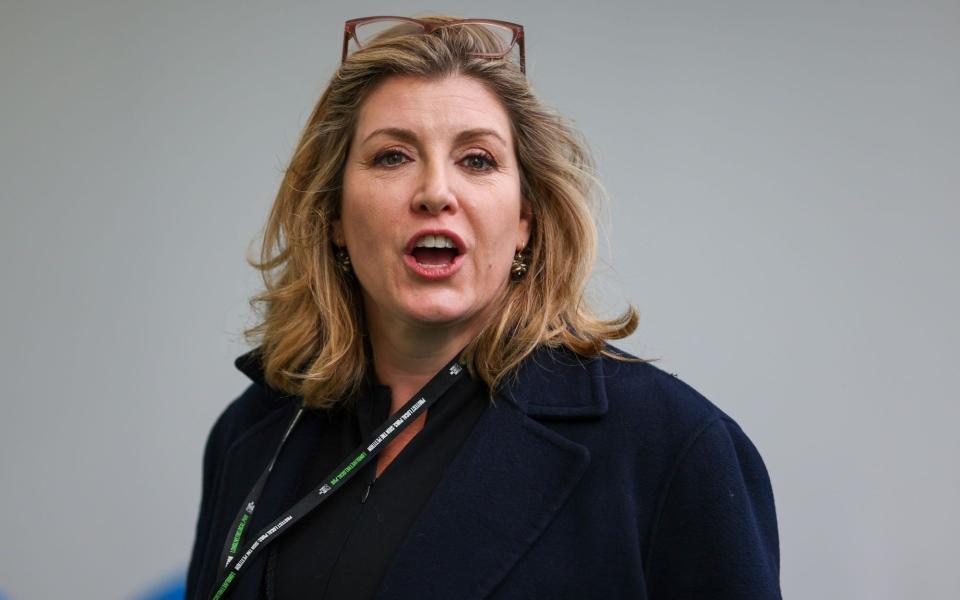 Penny Mordaunt, the Commons Leader, is pictured at Conservative Party conference in Birmingham yesterday  - Hollie Adams/Bloomberg