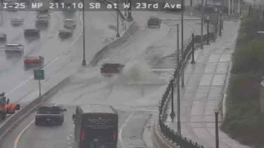 FOX31 gathered some photos from a Colorado Department of Transportation camera near an on-ramp to Interstate 25 near 23rd Avenue where many vehicles could be seen wading through water flooding the entrance to the freeway. (Colorado Department of Transportation)