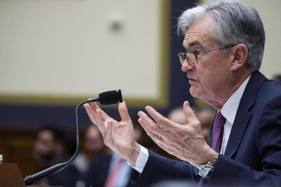 Federal Reserve Chairman Jerome Powell testifies before the House Committee on Financial Services, on Capitol Hill, Tuesday, Feb.11, 2020 in Washington. (AP Photo/Alex Brandon)