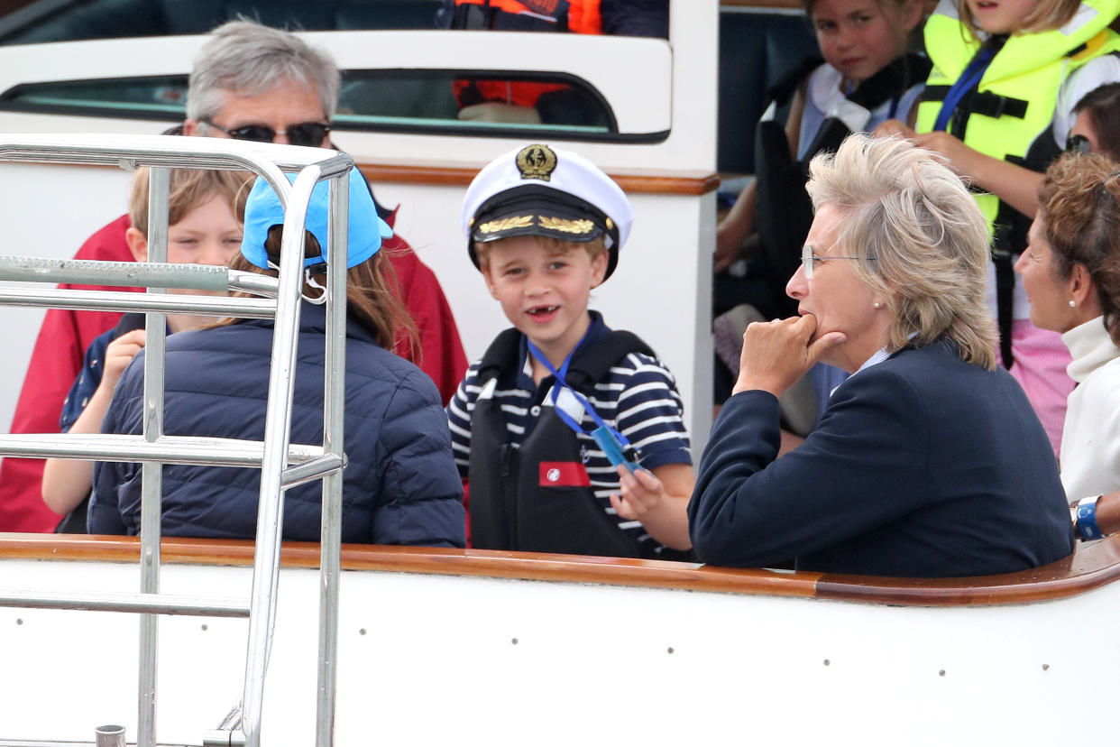 COWES, ENGLAND - AUGUST 08:  Prince George watches the inaugural King’s Cup regatta hosted by the Duke and Duchess of Cambridge on August 08, 2019 in Cowes, England. Their Royal Highnesses hope that The King’s Cup will become an annual event bringing greater awareness to the wider benefits of sport, whilst also raising support and funds for Action on Addiction, Place2Be, the Anna Freud National Centre for Children and Families, The Royal Foundation, Child Bereavement UK, Centrepoint, London’s Air Ambulance Charity and Tusk. (Photo by Chris Jackson/Getty Images)