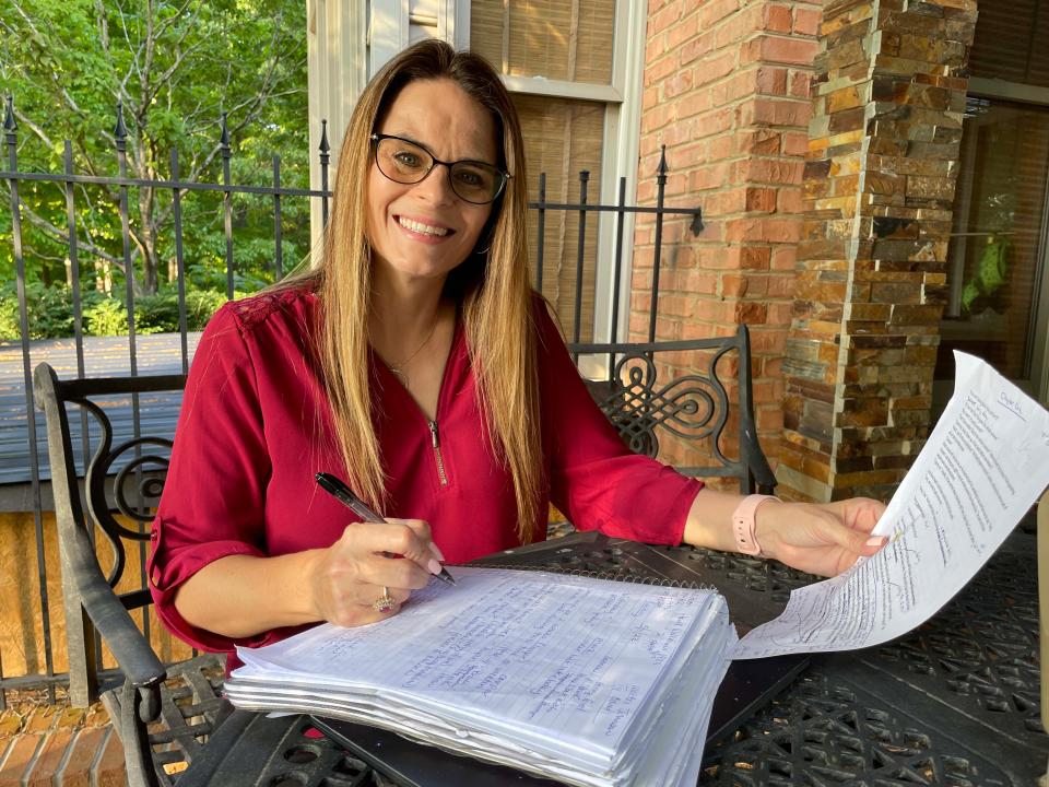 Children’s author Tonya Celeste Hobbs works on notes for her new book in the Ruby series at her home in Hardin Valley Tuesday, May 10, 2022.
