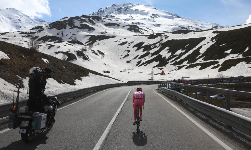 <span>Tadej Pogacar climbs during the 15th stage of the Giro d'Italia.</span><span>Photograph: Luca Bettini/AFP/Getty Images</span>