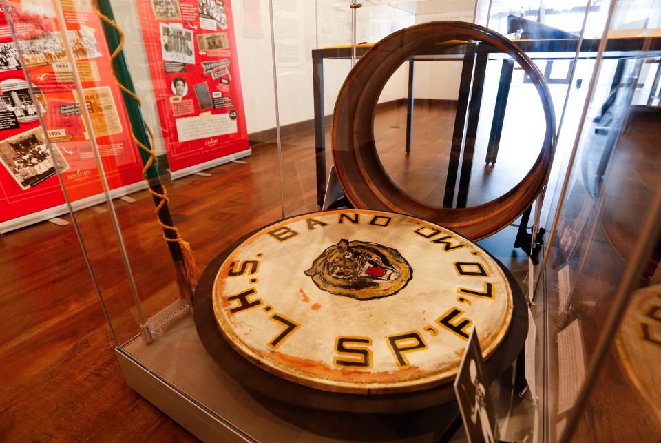 Part of a drum from Lincoln High School which is part of the new special exhibit at the History Museum of the Square, "Community Cornerstones: Springfield's Black Educators," which highlights the history of Springfield's Black education system between the 1800s and early 2000s.