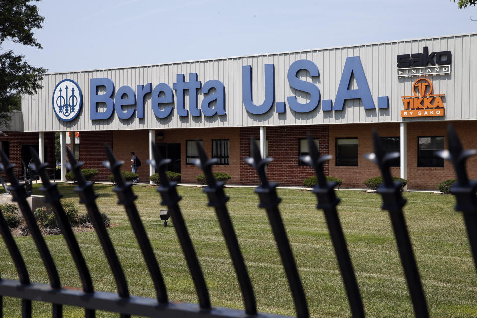 FILE - This Aug. 4, 2014 file photo shows the Beretta U.S.A. facility in Accokeek, Maryland. The Mexican government sued U.S. gun manufacturers and distributors, including some of the biggest names in guns like Beretta U.S.A. Corp, on Aug. 4, 2021 in U.S. federal court in Boston, arguing that their commercial practices have unleashed tremendous bloodshed in Mexico. (AP Photo, File)