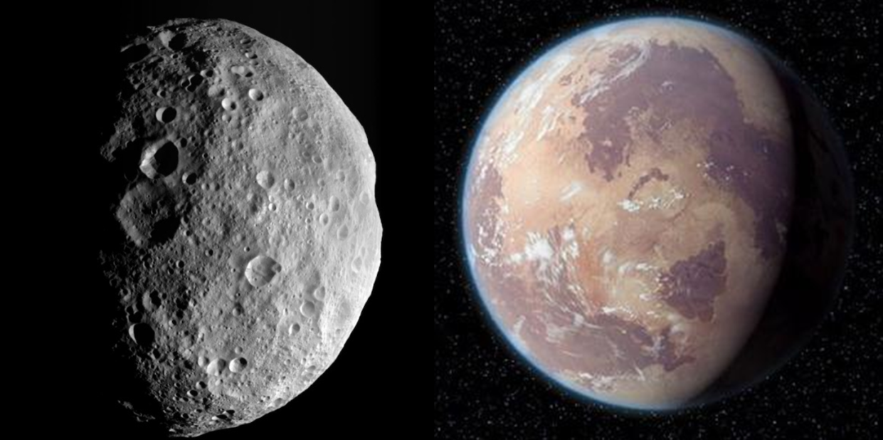 The asteroid 4 vesta, left, and Tatooine, as seen in Star Wars, on the right. Nasa and wikipedia