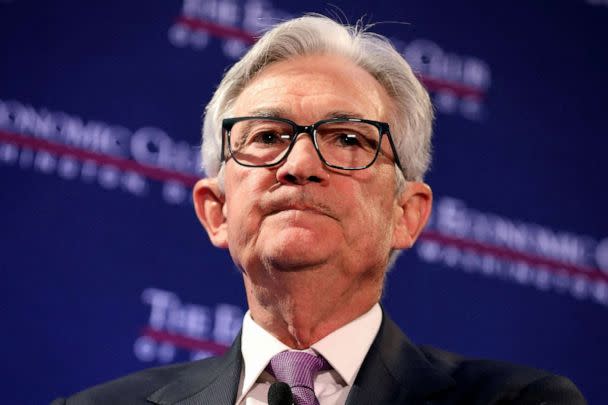 PHOTO: FILE - U.S. Federal Reserve Chair Jerome Powell during an on-stage discussion at a meeting of The Economic Club of Washington, at the Renaissance Hotel in Washington, D.C., Feb. 7, 2023. (Amanda Andrade-rhoades/Reuters, FILE)