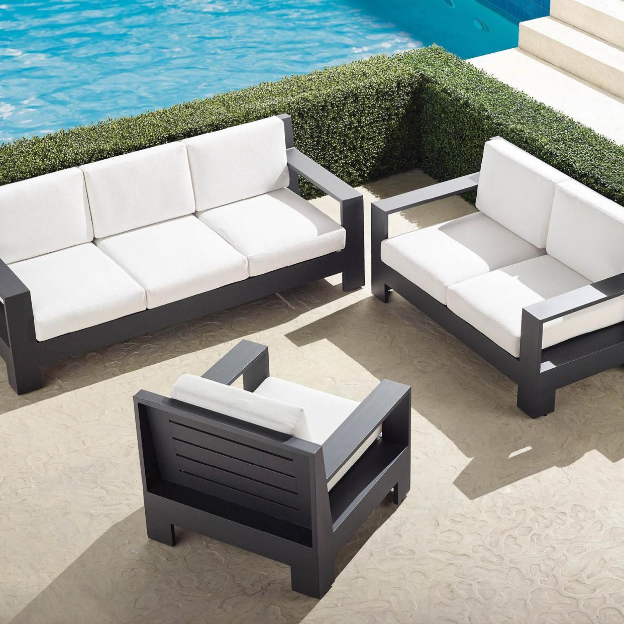 Frontgate sale, Kitts 3-pc. Sofa Set in Matte Black Aluminum