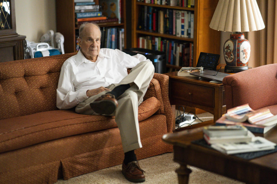 Professor Emeritus Louis Brus rests at his home, after wining the Nobel Prize in Chemistry, in Hastings-on-Hudson, NY, Wednesday, Oct. 4, 2023. (AP Photo/Eduardo Munoz Alvarez)