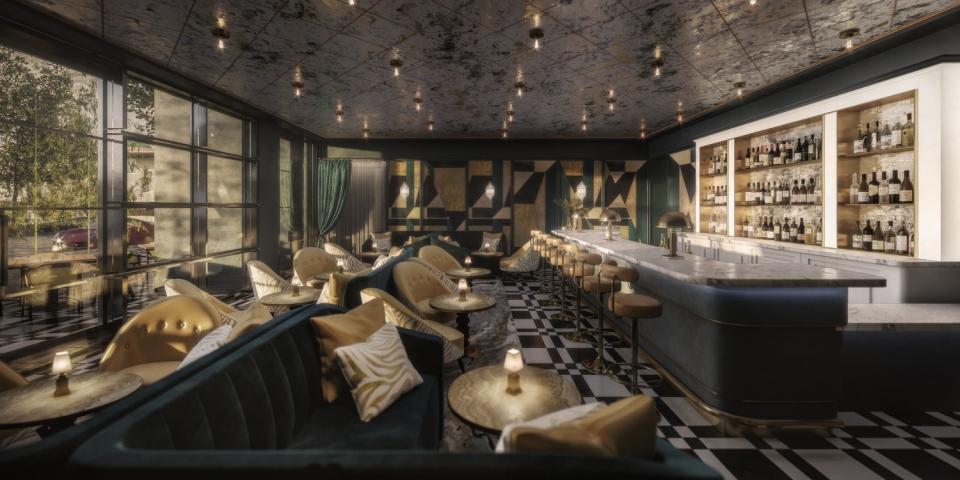 A rendering of the lobby bar at the new Pendry West Hollywood.
