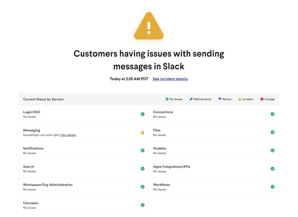 Slack status page